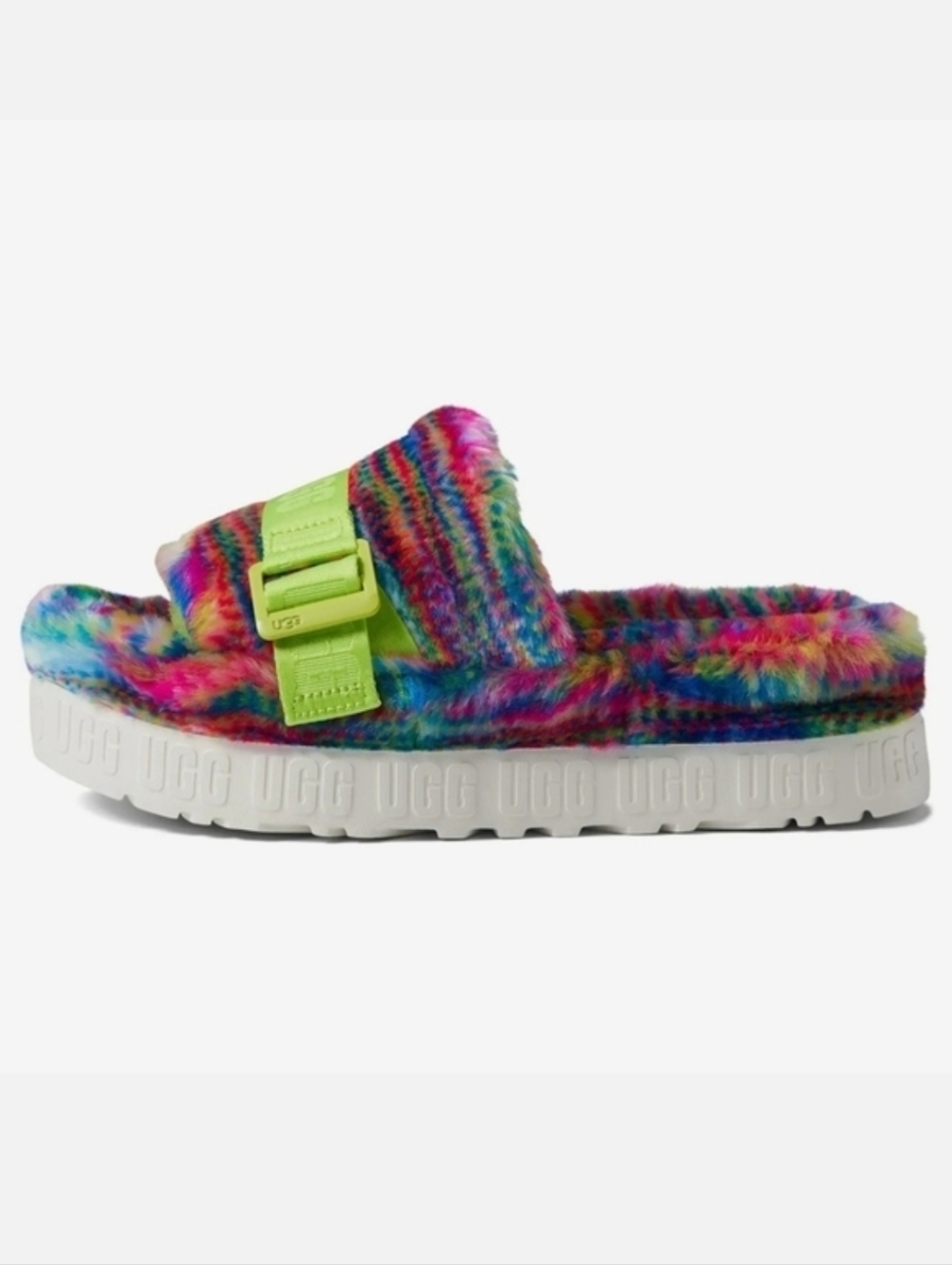 UGG Fluffita Slipper Sandals White Pixelate Multi Color Rainbow